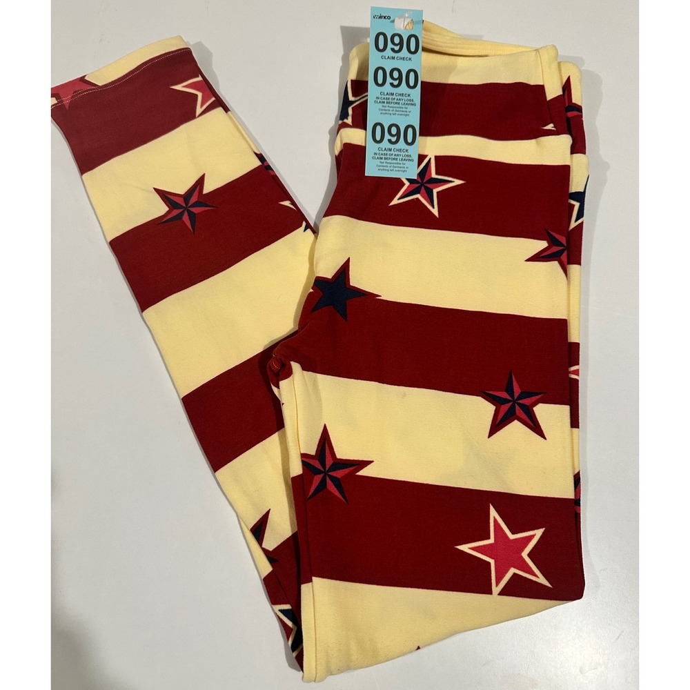 LuLaRoe Americana Stars and Stripes‎ Leggings Red Cream Blue Patriotic One Size